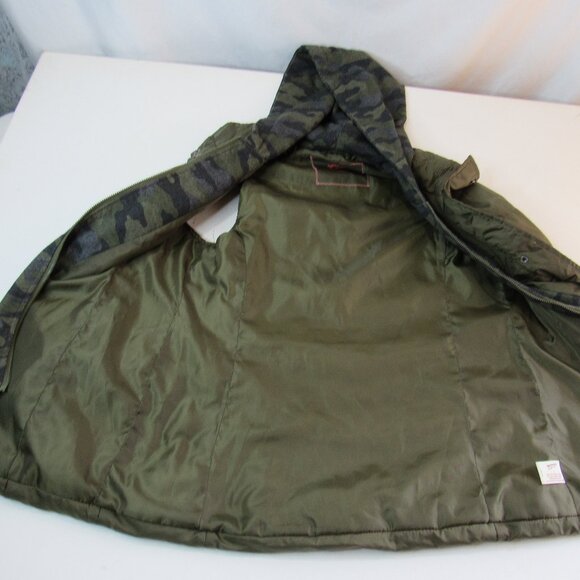 Arizona Jean Co. Army Green Camouflage Puff Vest Snap Front With Hood Size L - Picture 7 of 11